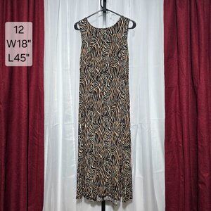 Peri Petites Vintage Dress Womens Size 12 Black Tan Animal Print Rayon Sleeveles